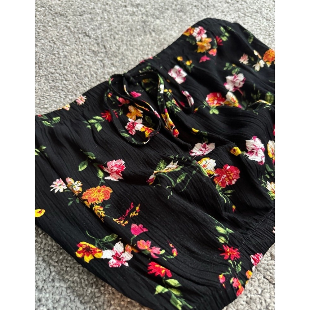 Ambiance Floral Tube Top Crop Shirt Black Red Yellow Size Small Stretchy